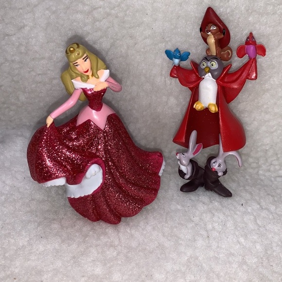 Disney Sleeping Beauty Aurora glitter collection 2 figures animal friends - Picture 2 of 10